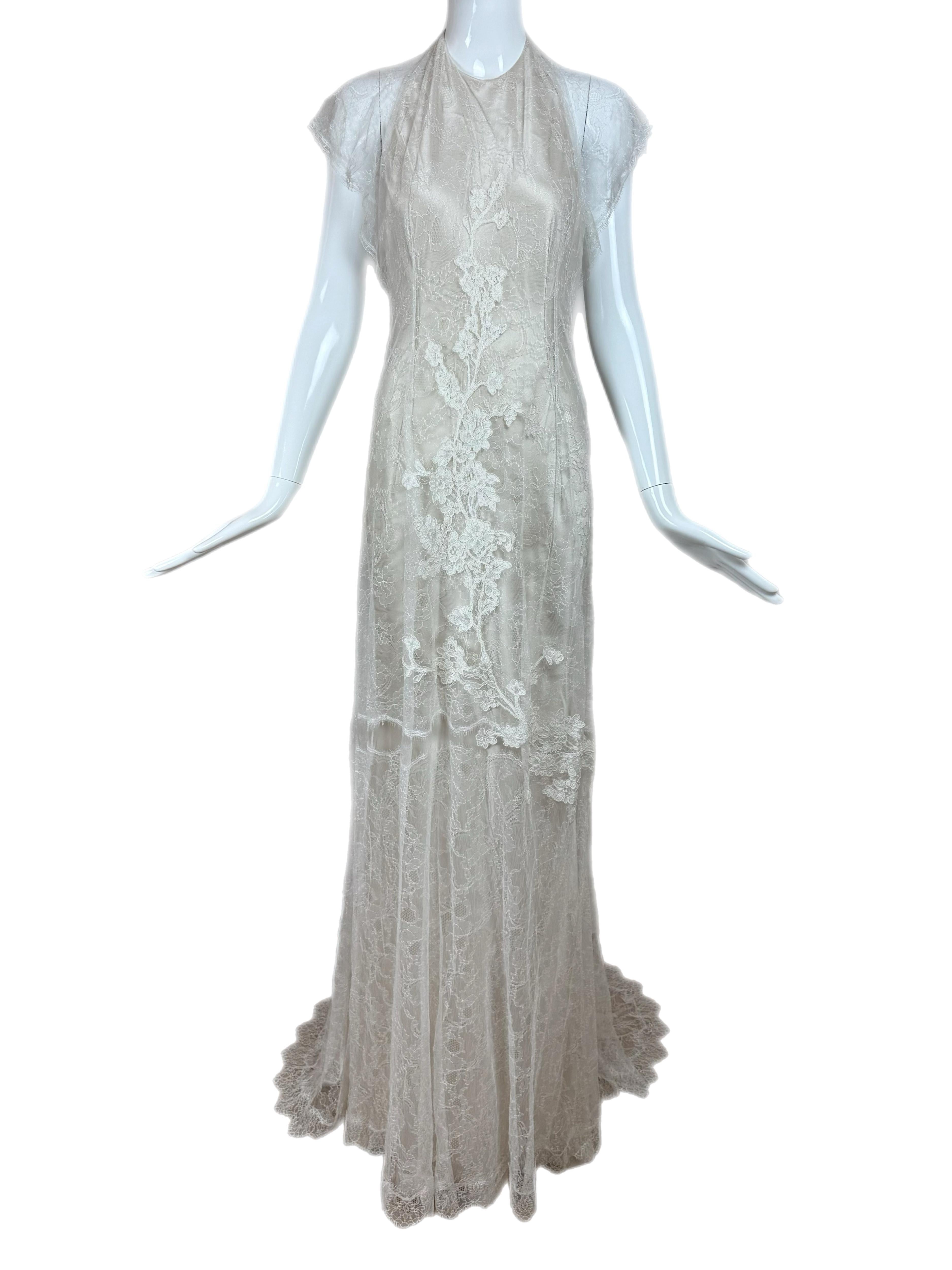 Gris David FIELDEN 2017 Runway Sample Ivory Lace Bridal Gown Maxi Ethereal Dress (robe de mariée en dentelle ivoire) en vente
