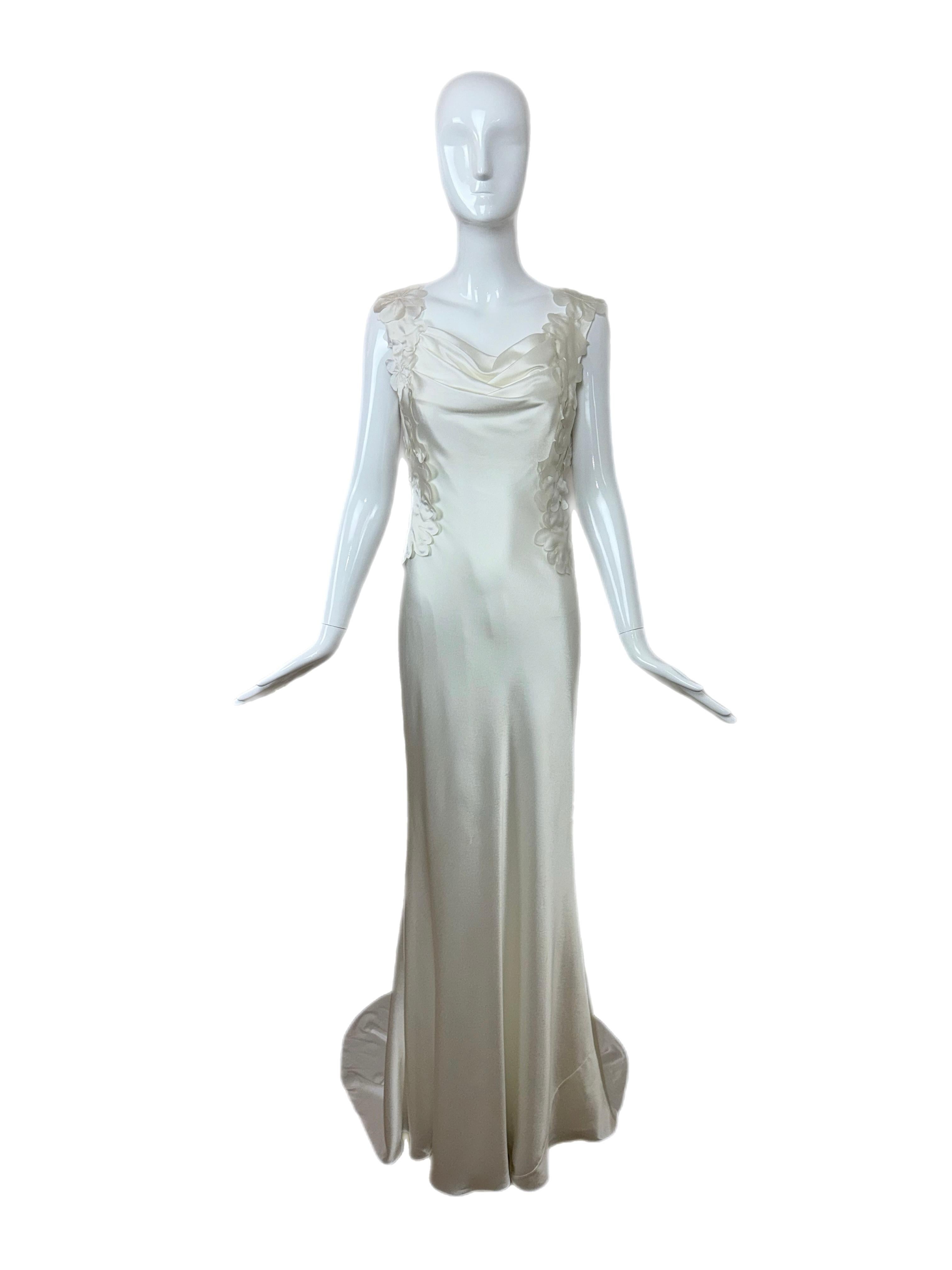 David Fielden 3D pétalos vestido de novia blanco marfil 5