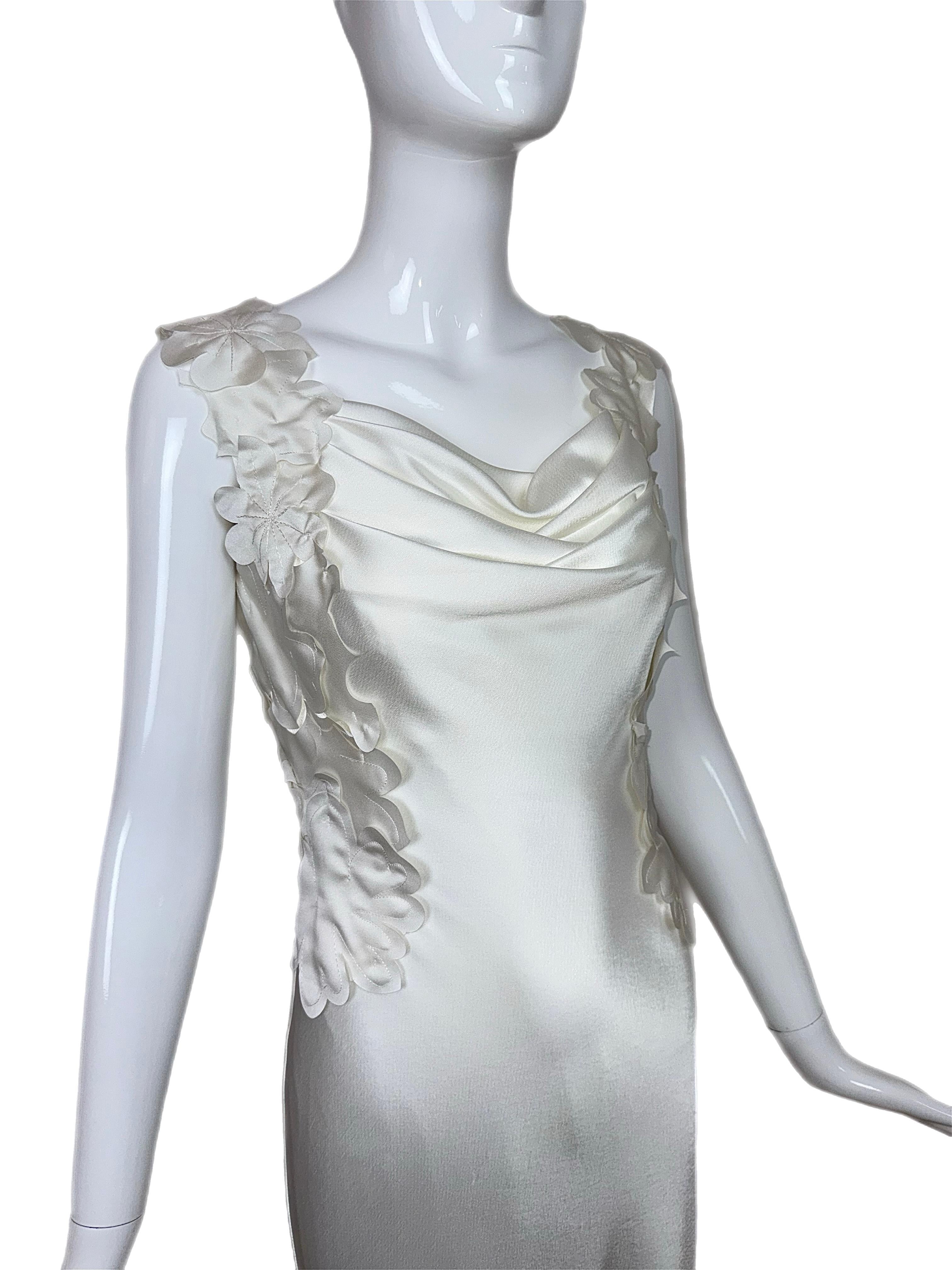 David Fielden 3D pétalos vestido de novia blanco marfil en Excelente Estado en Leonardo, NJ