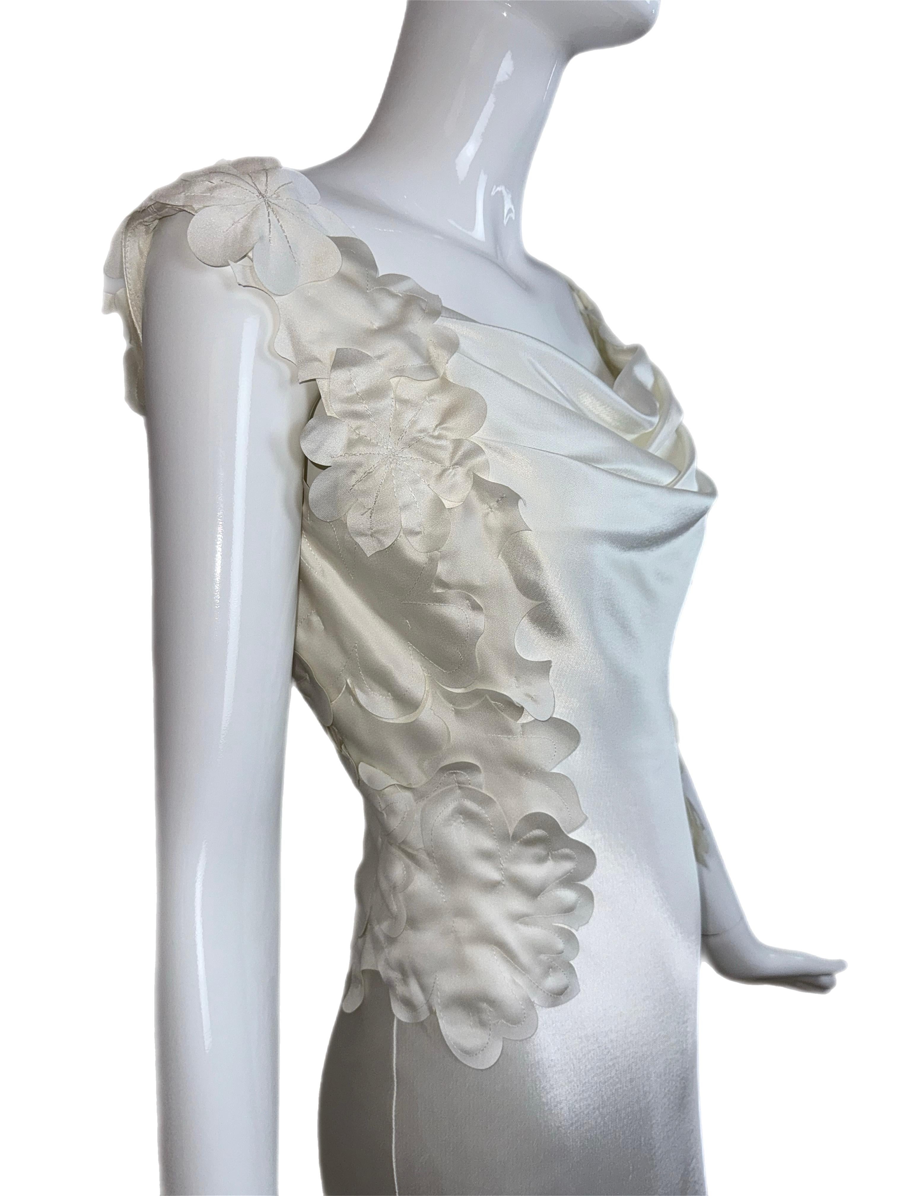 De las mujeres David Fielden 3D pétalos vestido de novia blanco marfil