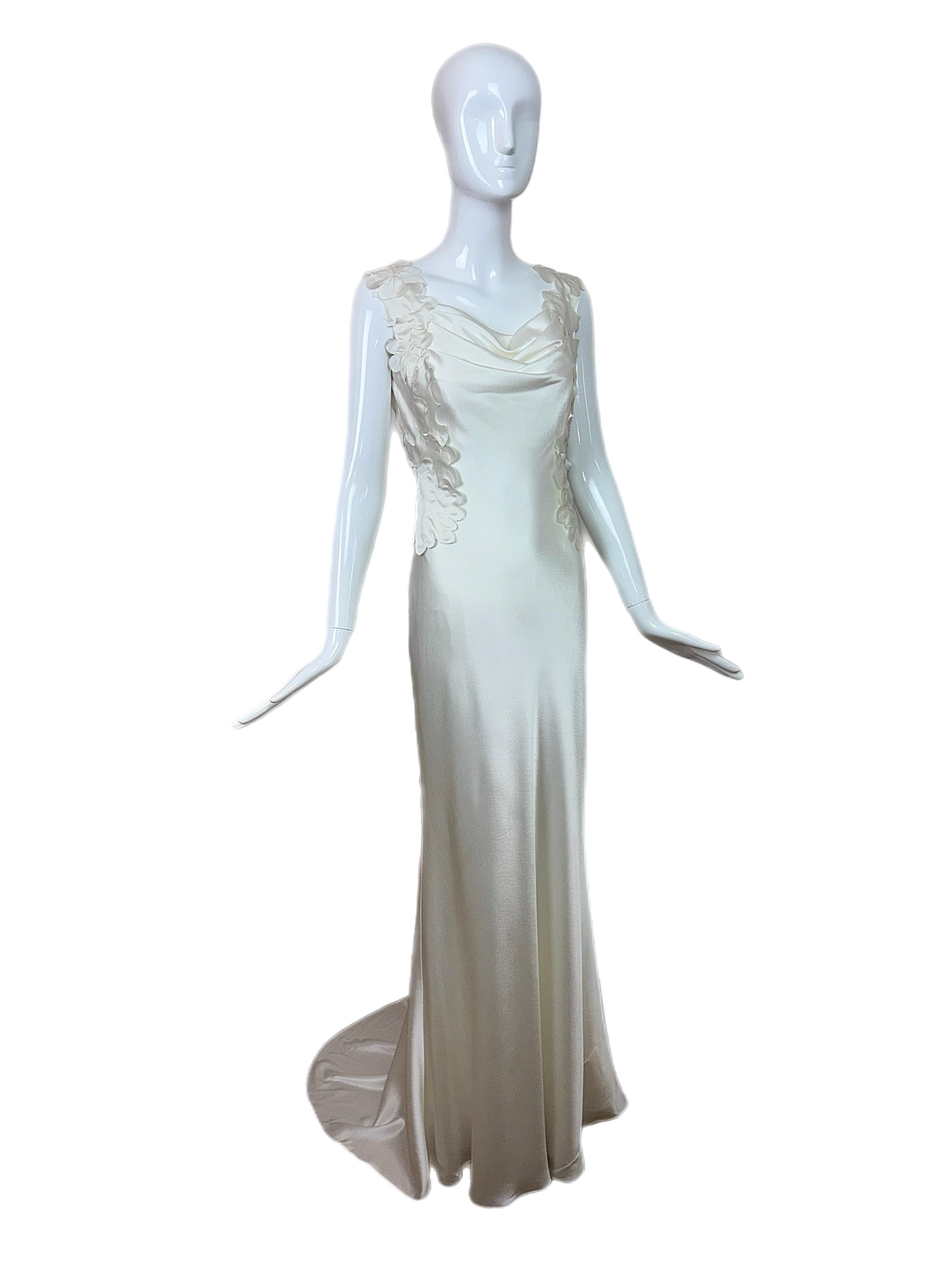David Fielden 3D pétalos vestido de novia blanco marfil 4