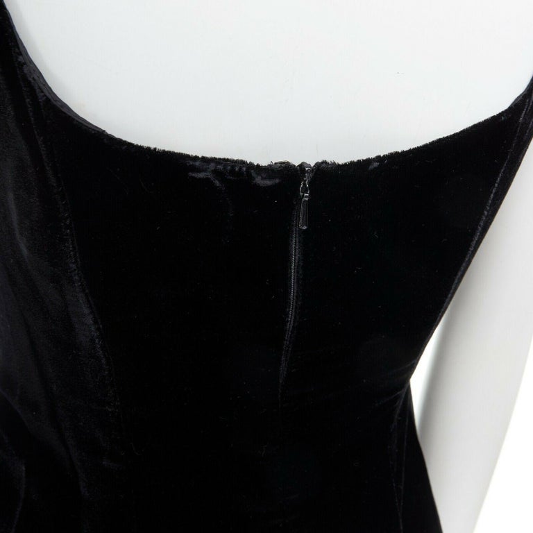 DAVID FIELDEN black velvet sequins lace scallop neckline gown dress ...