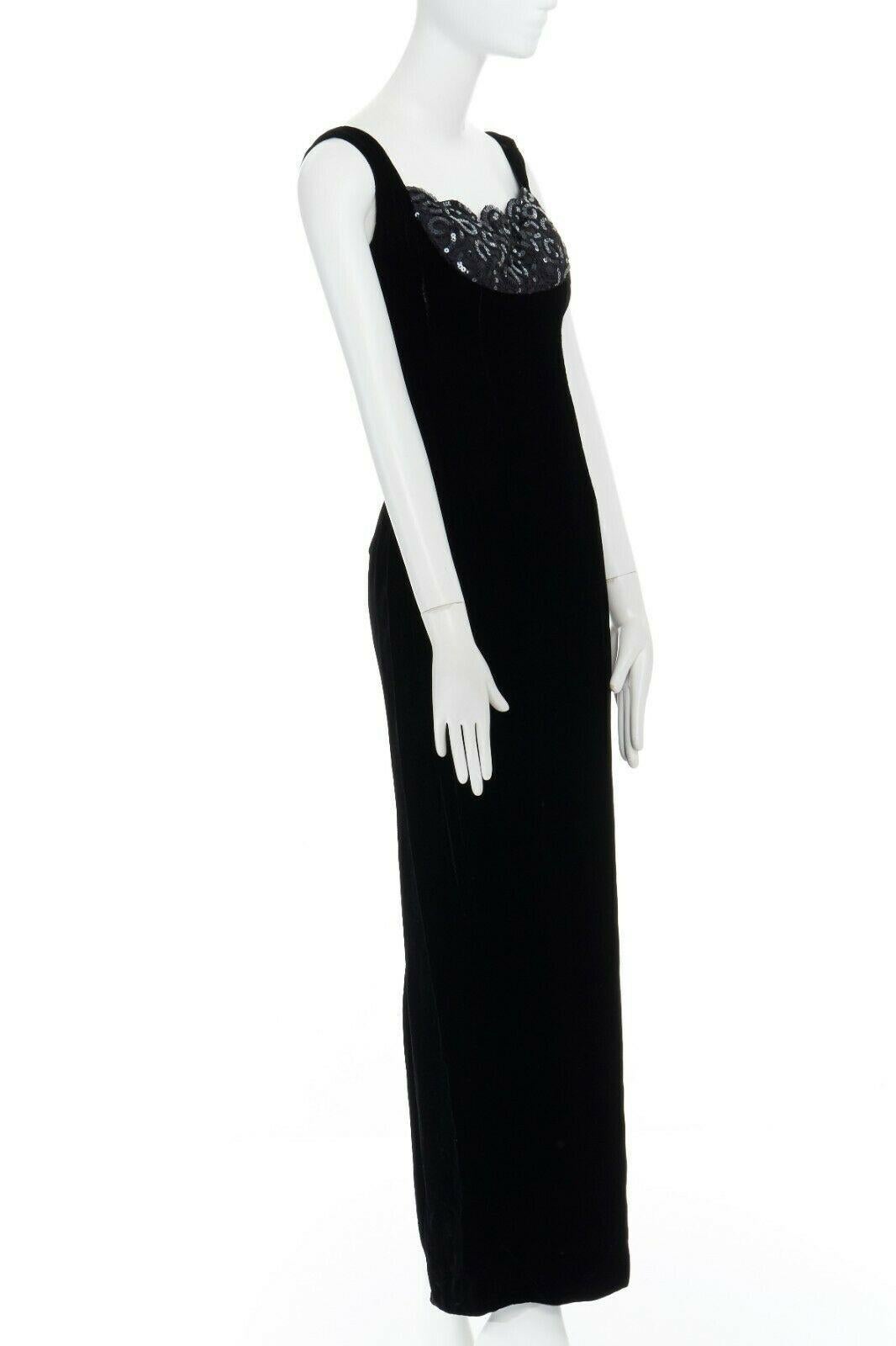 Women's DAVID FIELDEN black velvet sequins lace scallop neckline gown dress UK12 US8 M