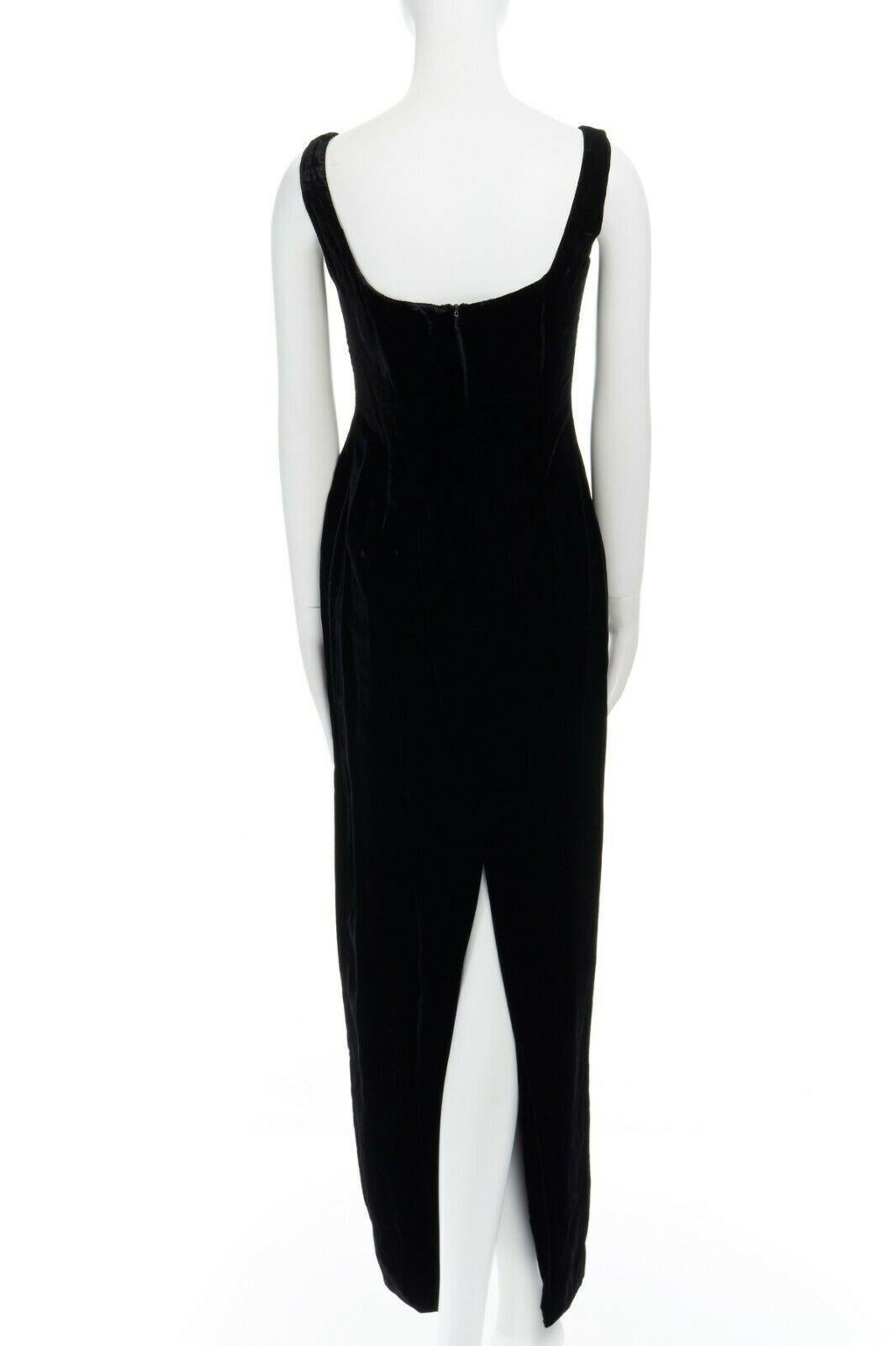 DAVID FIELDEN black velvet sequins lace scallop neckline gown dress UK12 US8 M 1