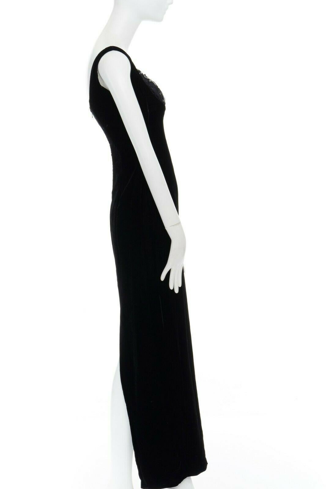 DAVID FIELDEN black velvet sequins lace scallop neckline gown dress UK12 US8 M 2