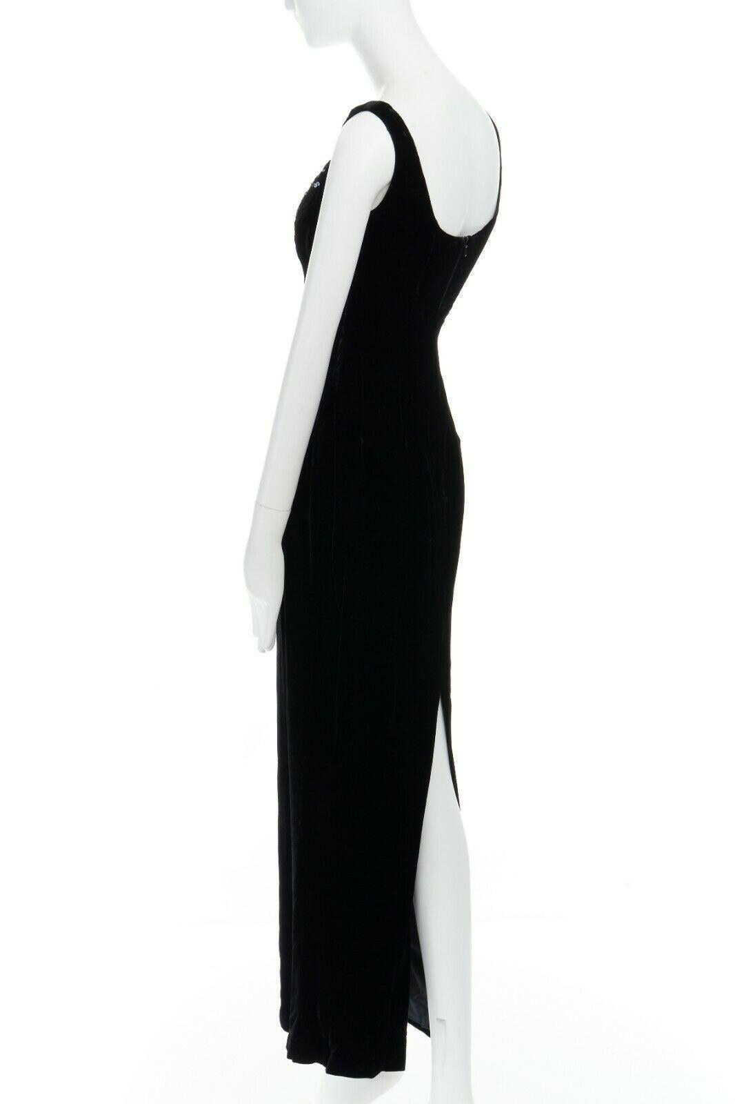 DAVID FIELDEN black velvet sequins lace scallop neckline gown dress UK12 US8 M 3