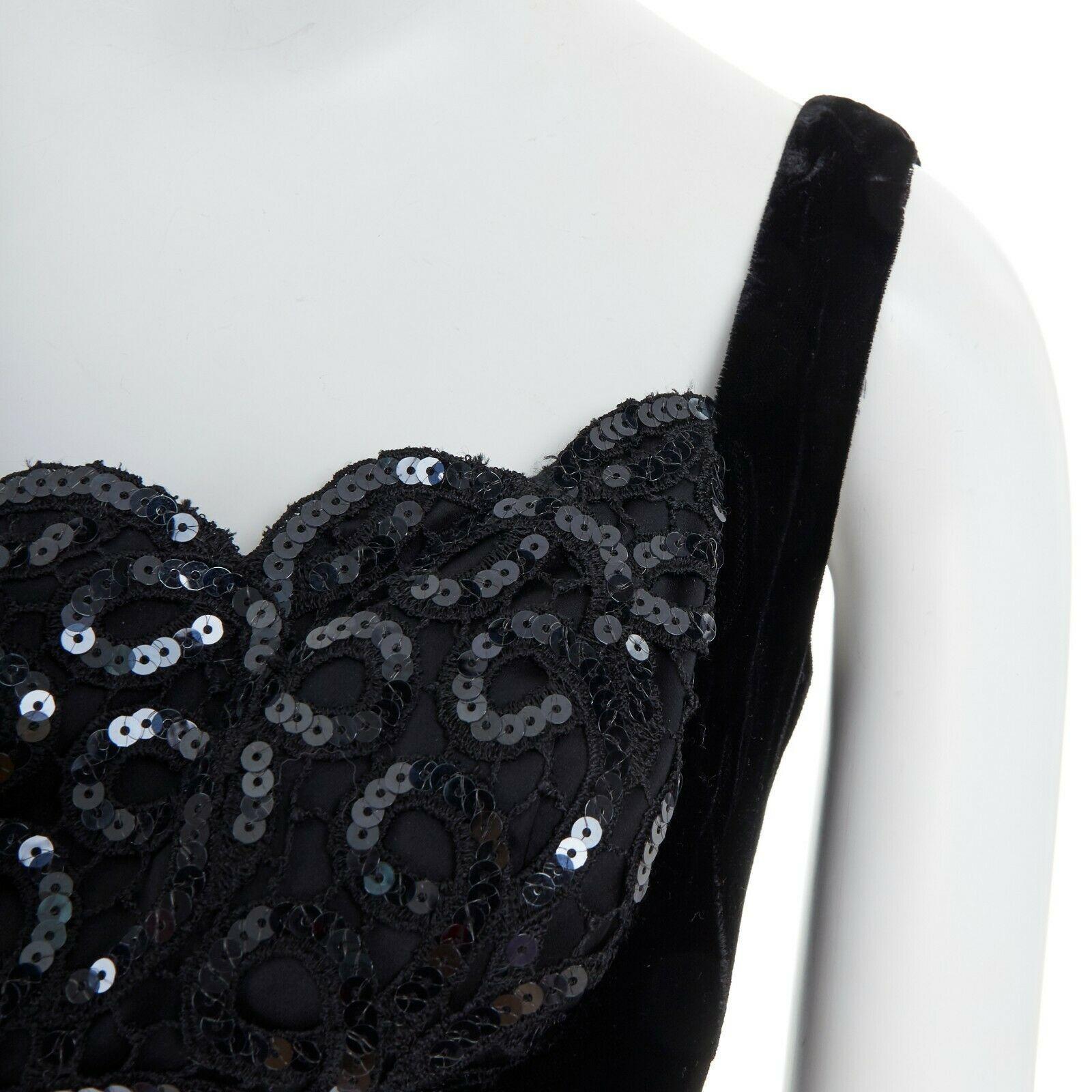 DAVID FIELDEN black velvet sequins lace scallop neckline gown dress UK12 US8 M 4