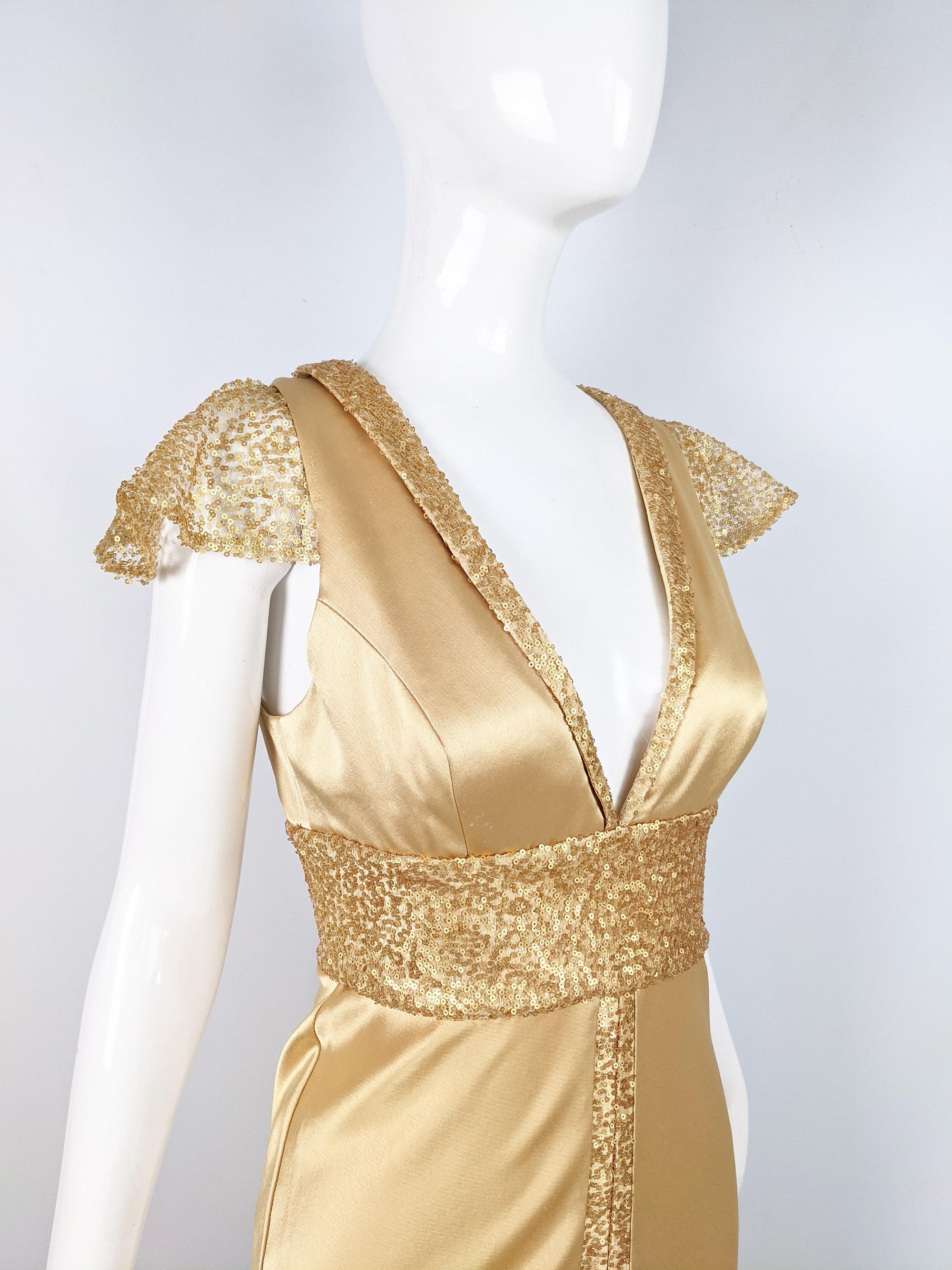 gold silk evening gown