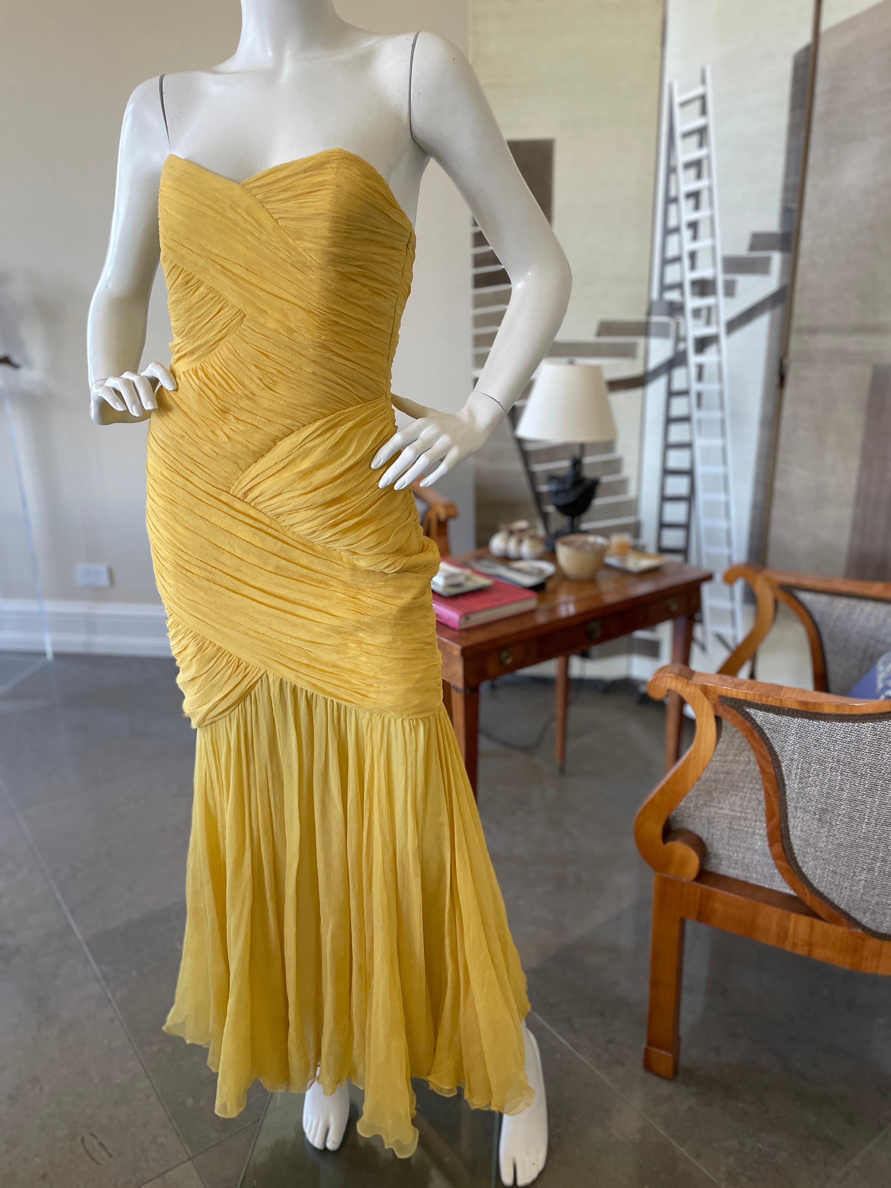Women's David Fielden London Yellow Silk Chiffon Strapless Dress with Matching Shawl. For Sale