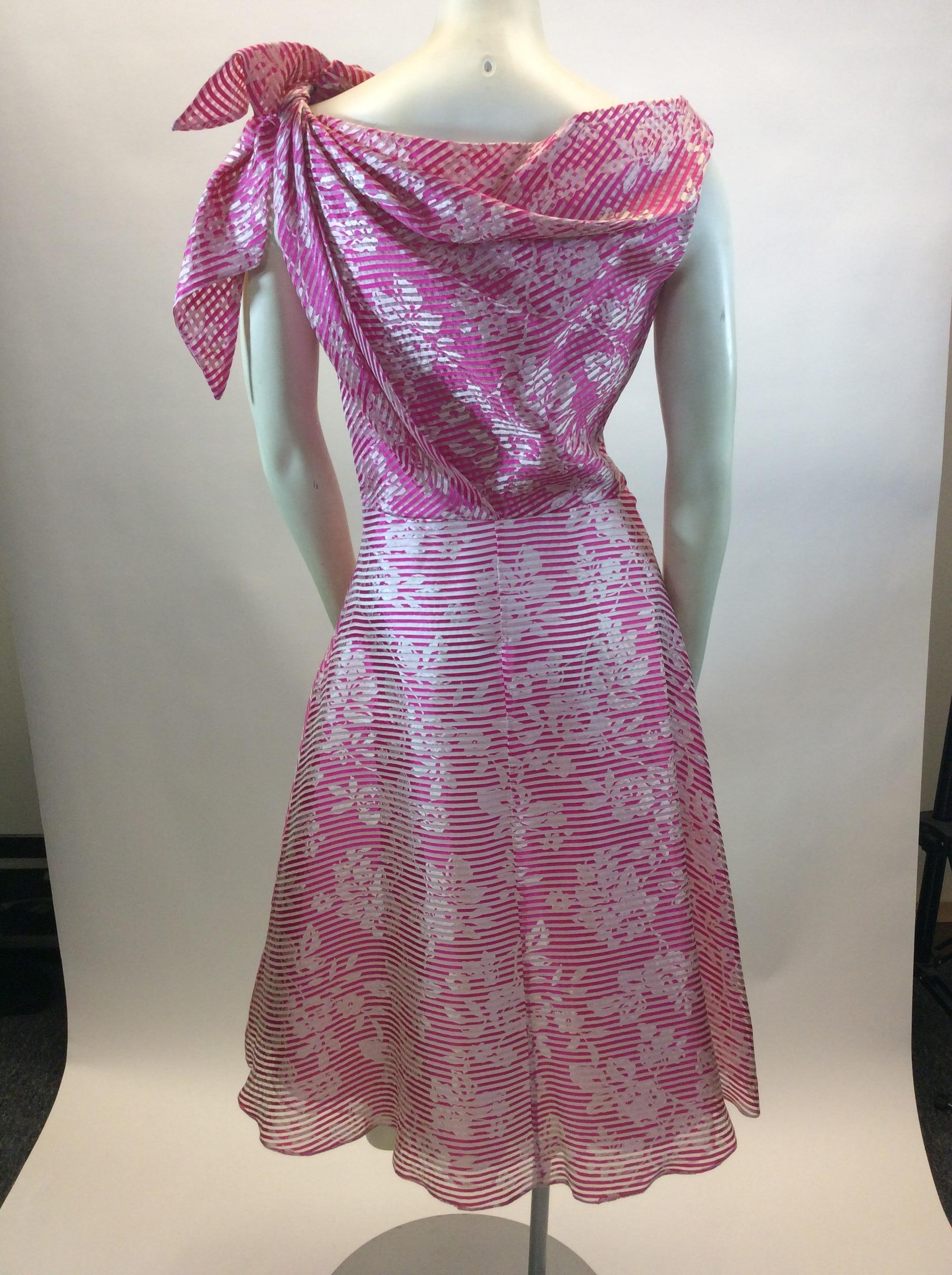 Gray David Fielden Pink and White Stripe Silk Dress NWT