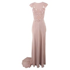 David Fielden Vintage 1990s Rose Pink Train Dress Prom Dress Silk Skirt