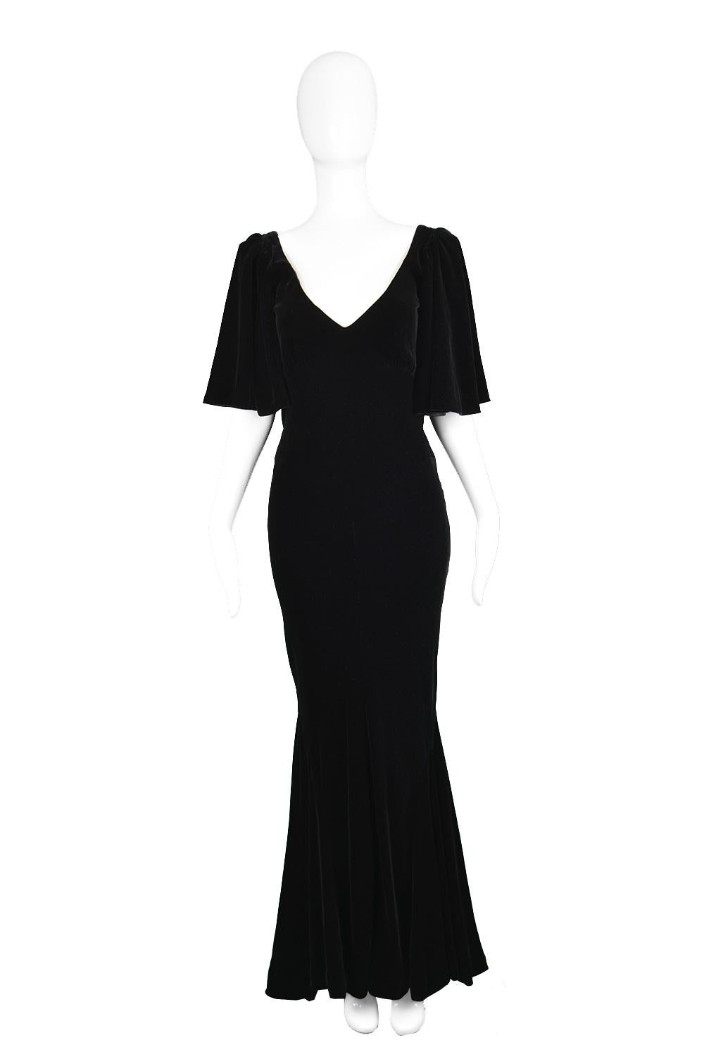 David Fielden Vintage Black Velvet Fishtail Evening Gown For Sale at ...