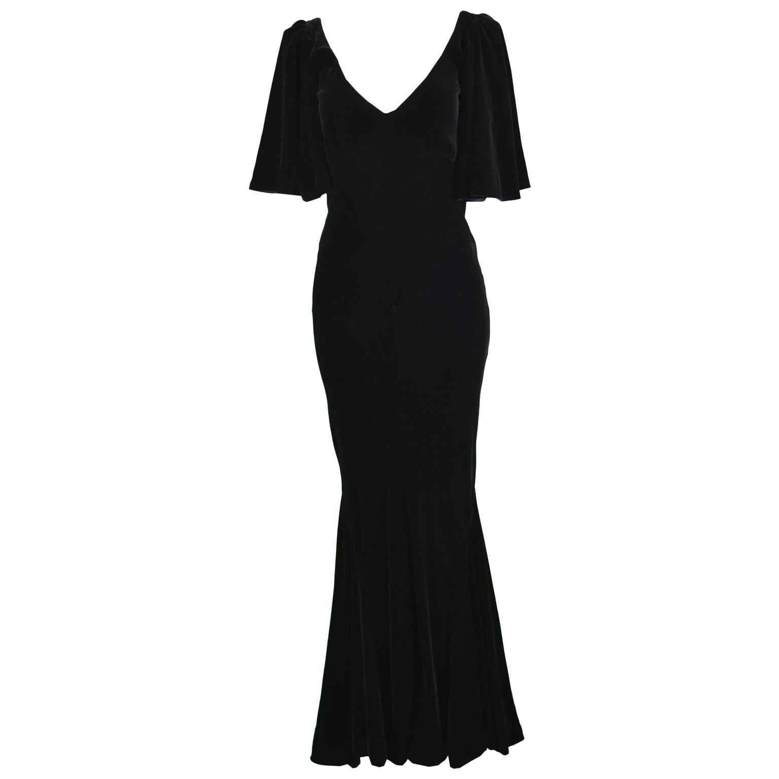 David Fielden Vintage Black Velvet Fishtail Evening Gown For Sale at ...