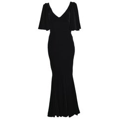 David Fielden Vintage Black Velvet Fishtail Evening Gown