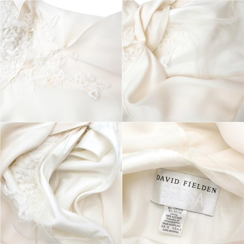 David Fielden Vintage Style Silk Crepe Lace Trimmed Wedding Dress - Size US 8 For Sale 2