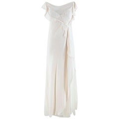 David Fielden Vintage Style Silk Crepe Lace Trimmed Wedding Dress - Size US 8