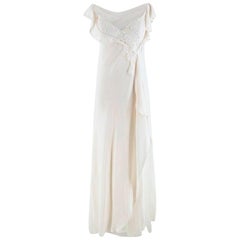 David Fielden Vintage Style Silk Crepe Lace Trimmed Wedding Dress - Size US 8