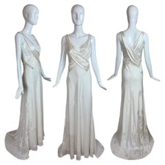 DAVID FIELDEN White Bridal Gown Wedding Dress Embellished Jacquard w. Train