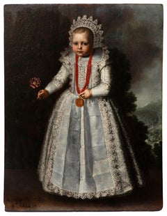 Antique Portrait of a girl with a rose and a red coral necklace (c. 1631)