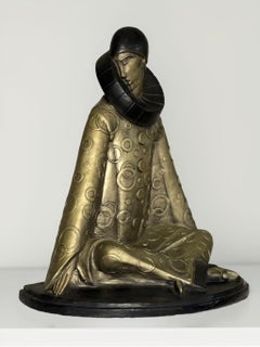 Bronzed Pierrot Sculpture, David Fisher, Austin Productions, 1986, Signed