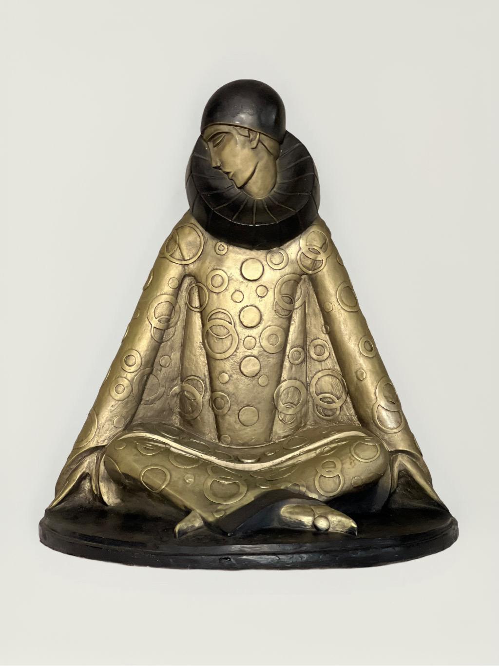 Escultura Pierrot en bronce, David Fisher, Austin Productions, 1986, Firmada Vaciado en venta