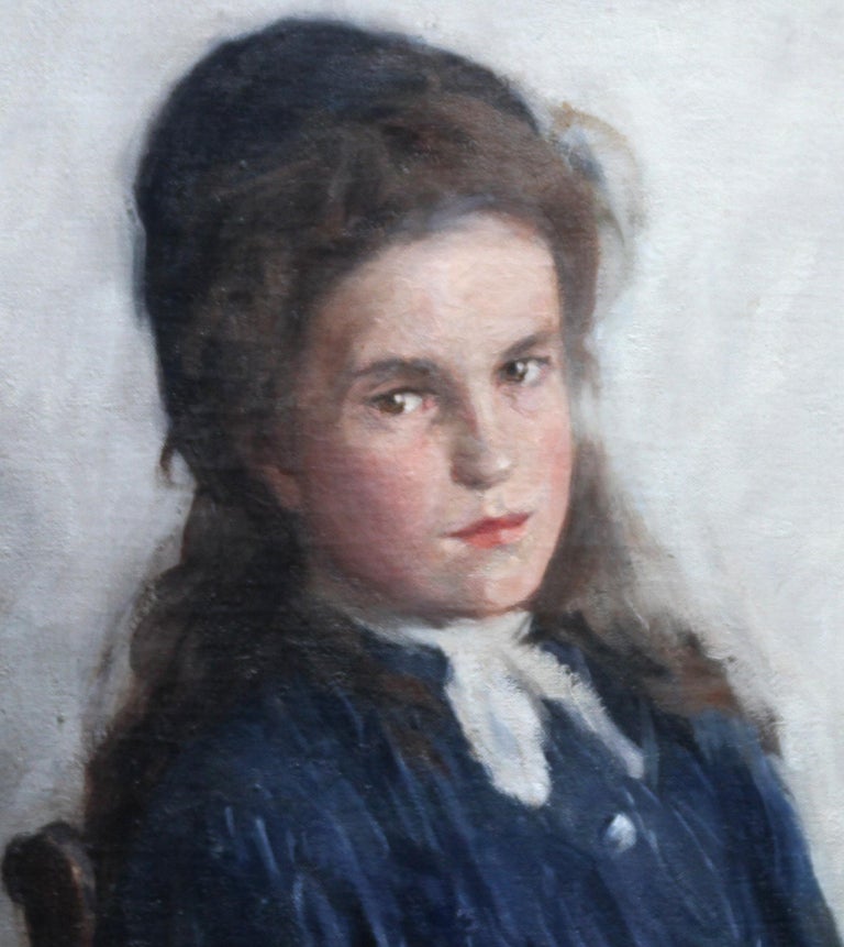 Portrait of a Girl - Scottish Edwardian Impressionist art oil painting - Black Portrait Painting by David Foggie