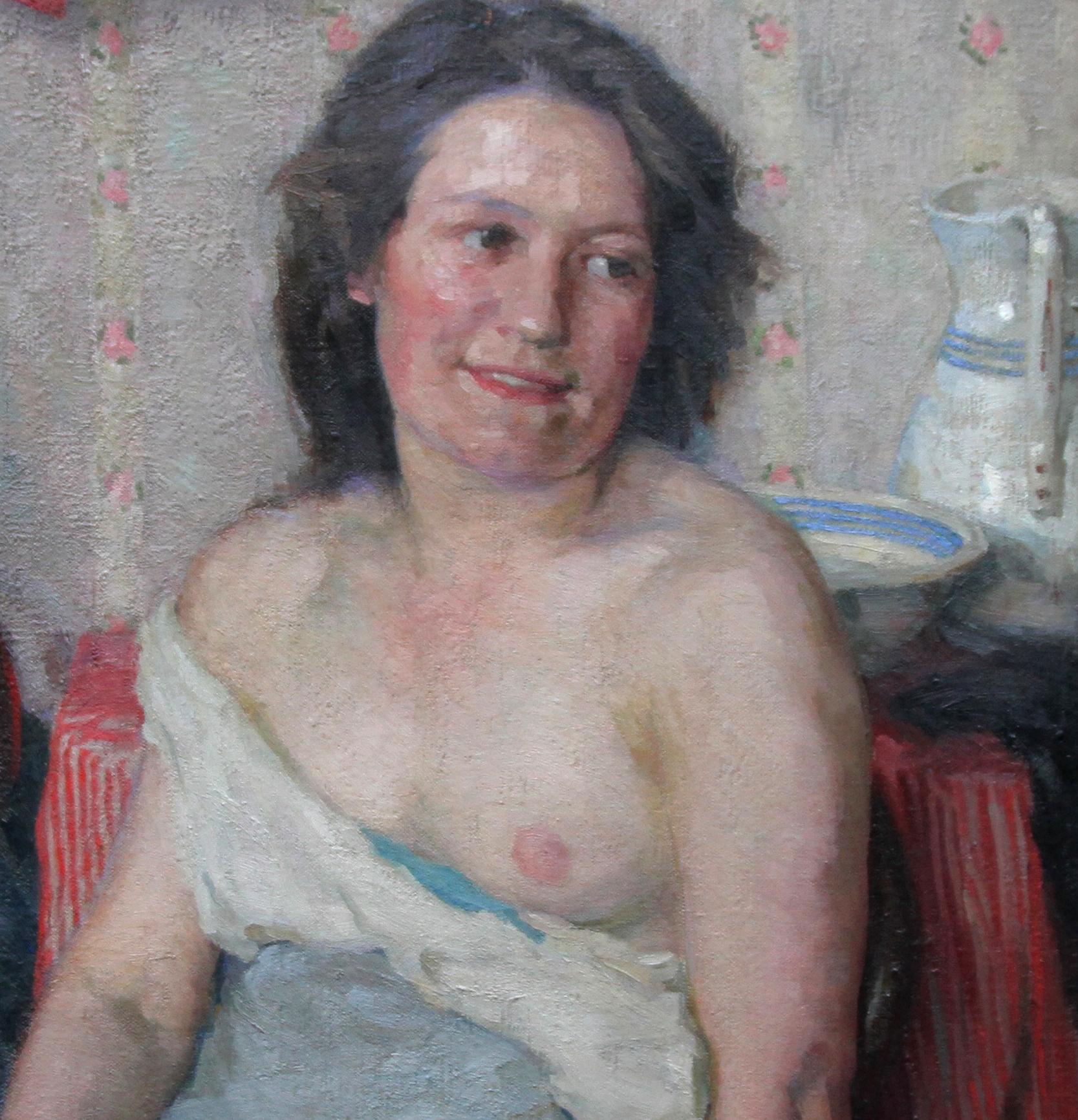 Ritratto di donna che fa il bagno - Quadro a olio impressionista scozzese degli anni '20 con nudo all'interno - Painting Impressionismo di David Foggie