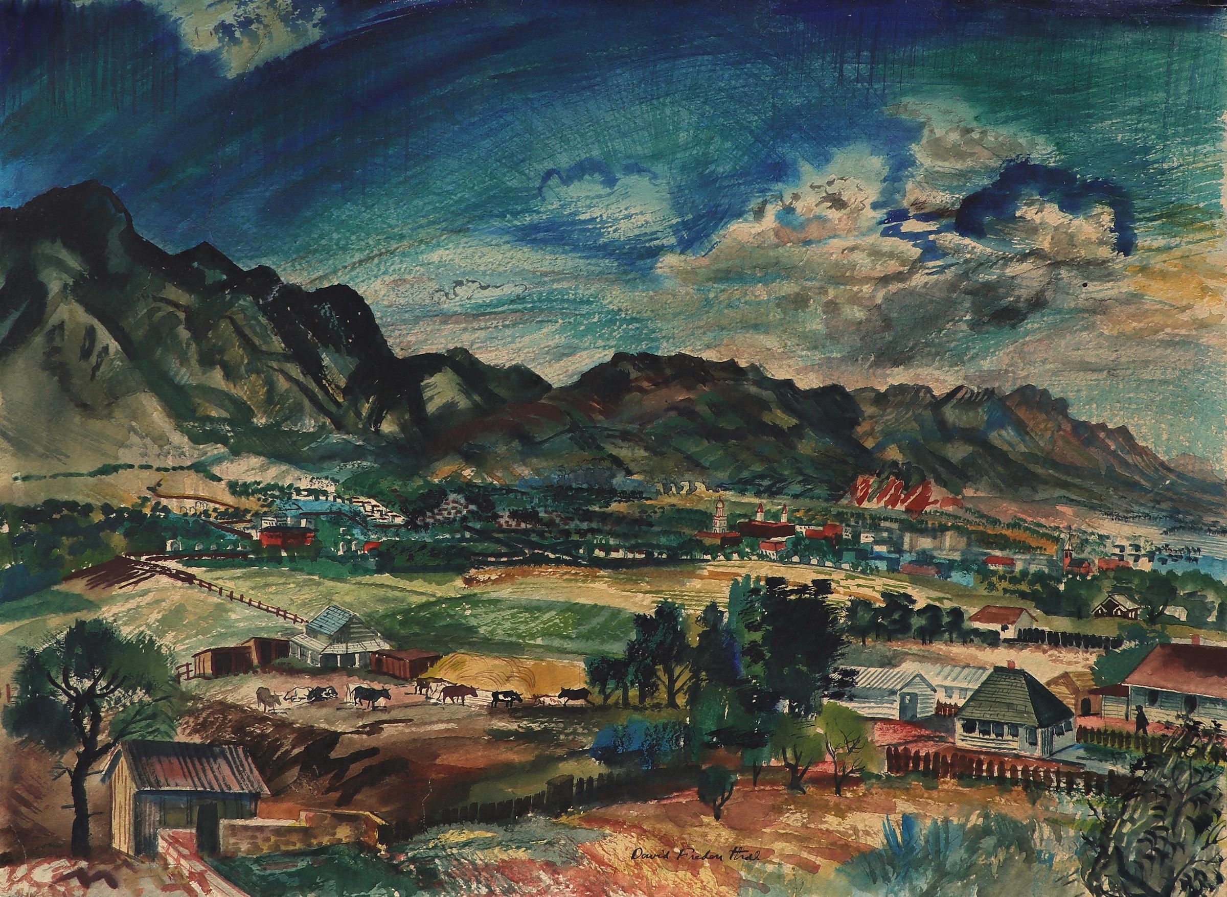 Mountain Panorama (Colorado Springs, Colorado), Vintage Watercolor Landscape - Art by David Fredenthal