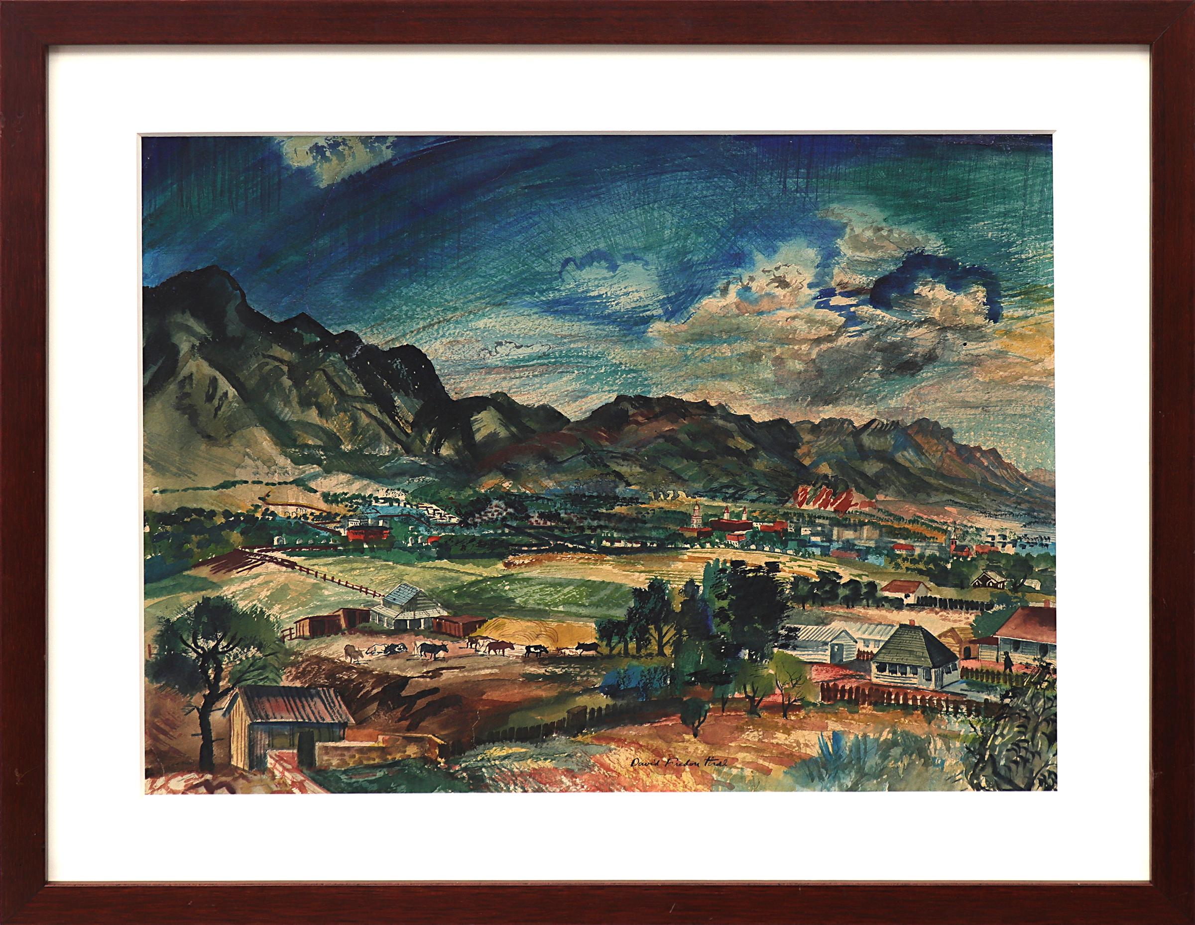 David Fredenthal Landscape Art - Mountain Panorama (Colorado Springs, Colorado), Vintage Watercolor Landscape