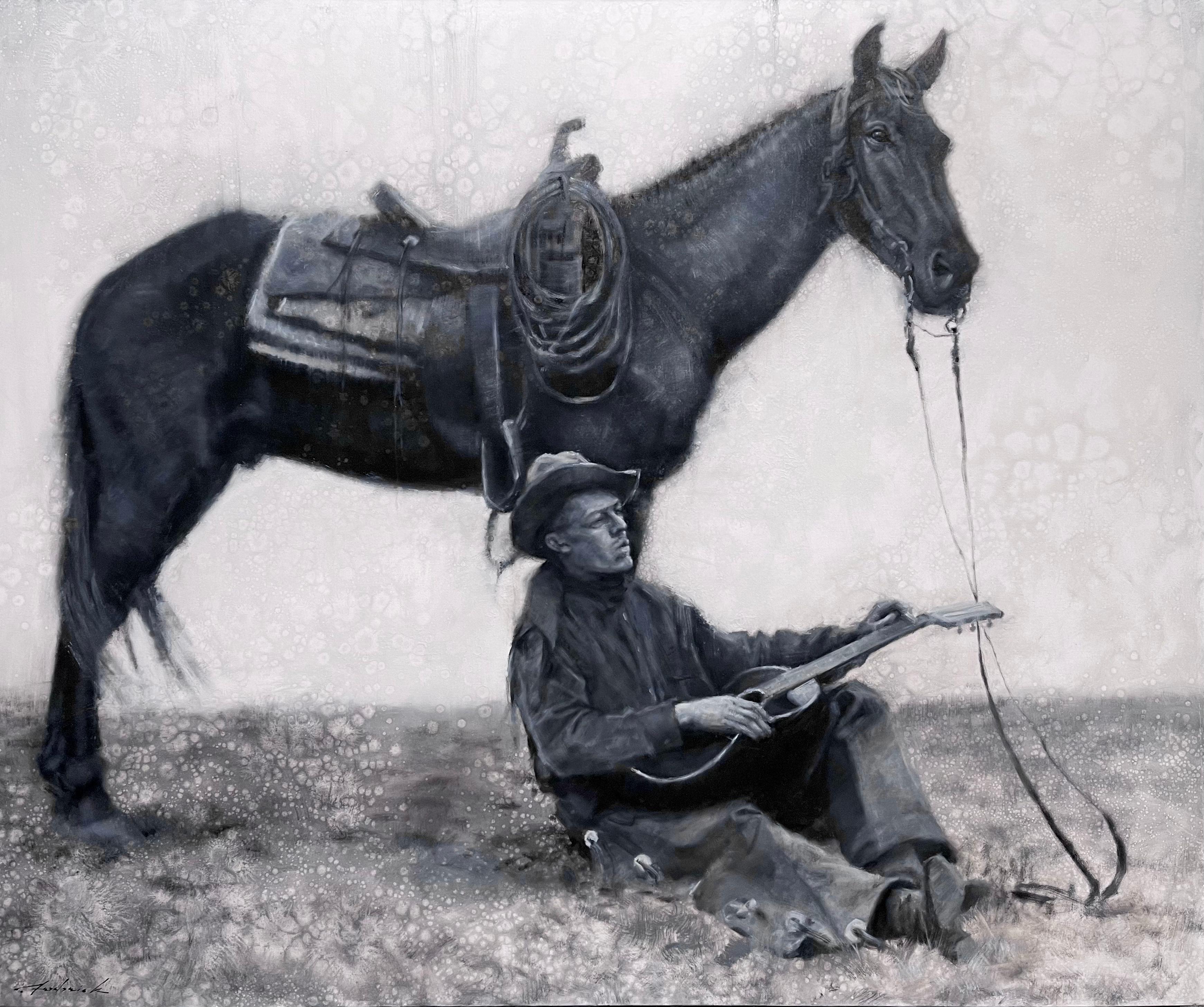 La canzone del cowboy - Painting Realismo di David Frederick Riley