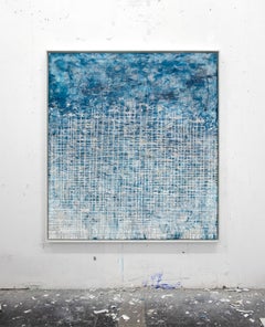 Peinture d'art culturelle de rue Scream encadre en bleu et blanc, sculpte