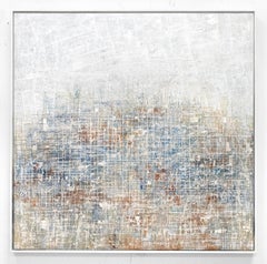 Down in the Hood - street art blue, brown and white abstract framed painting 