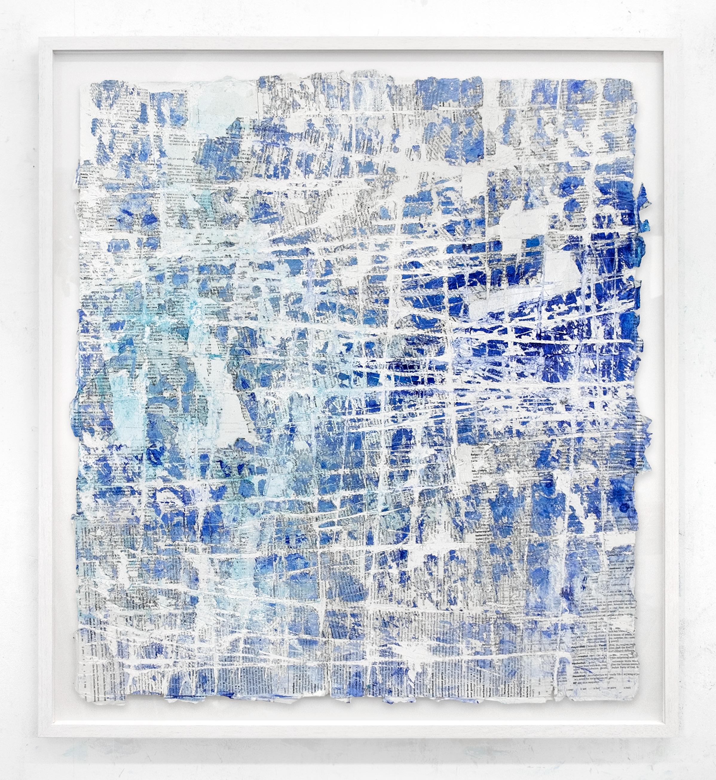 Safe to Say - street art blue and white abstract painting on paper framed