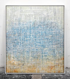 Soupir - peinture abstraite encadrée de street art bleu:: brun et blanc