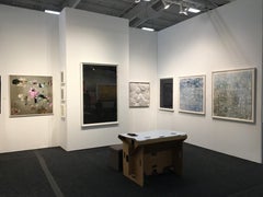 The West Side- street art blue and white abstract painting on paper framed