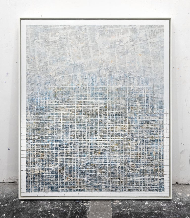 Where you've been - street art blue and white abstract framed carved painting  - Painting by David Fredrik Moussallem