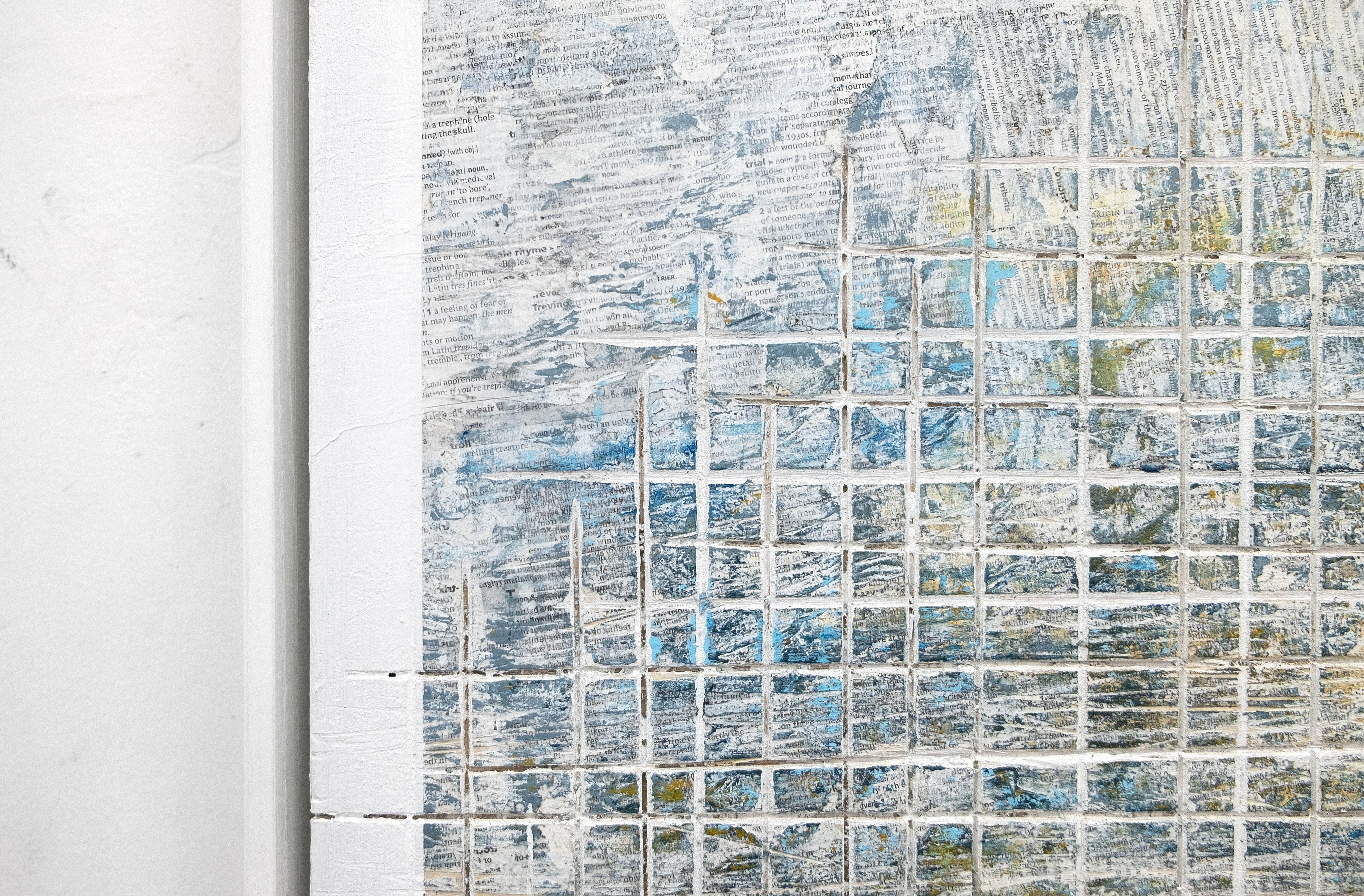 Dove sei stato - Quadro astratto incorniciato di street art in bianco e blu - Painting Street Art di David Fredrik Moussallem