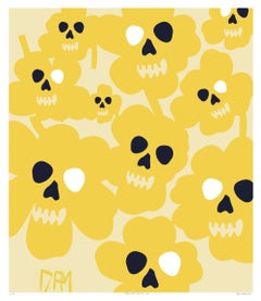 Marimekko flower skulls - street art pop art yellow abstract print 