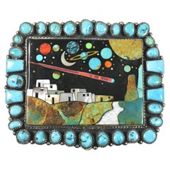David Freeland Jr. Galaxy Sterling and Turquoise Belt Buckle