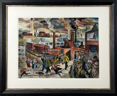 Antique Leaving the Factory- American Scene Watercolor Painting-WPA Painter