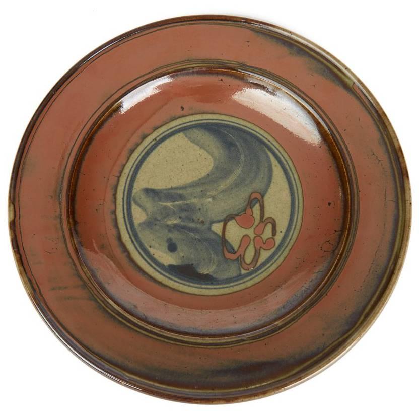 David Frith Abstract Decorated Stoneware Dish, 20th Century For Sale