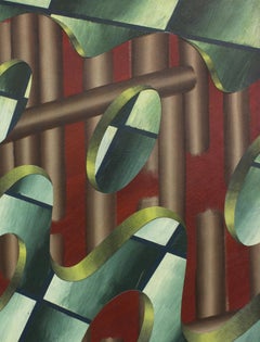 'Saint Helices 61' Op Art in reds, greens and golds  with 3D shading