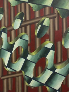 'Saint Helices 61' Op Art in reds, greens and golds  with 3D shading
