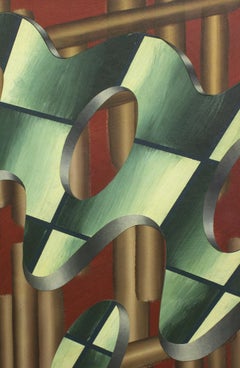 'Saint Helices 62' Op Art in reds, greens and golds with 3D shading