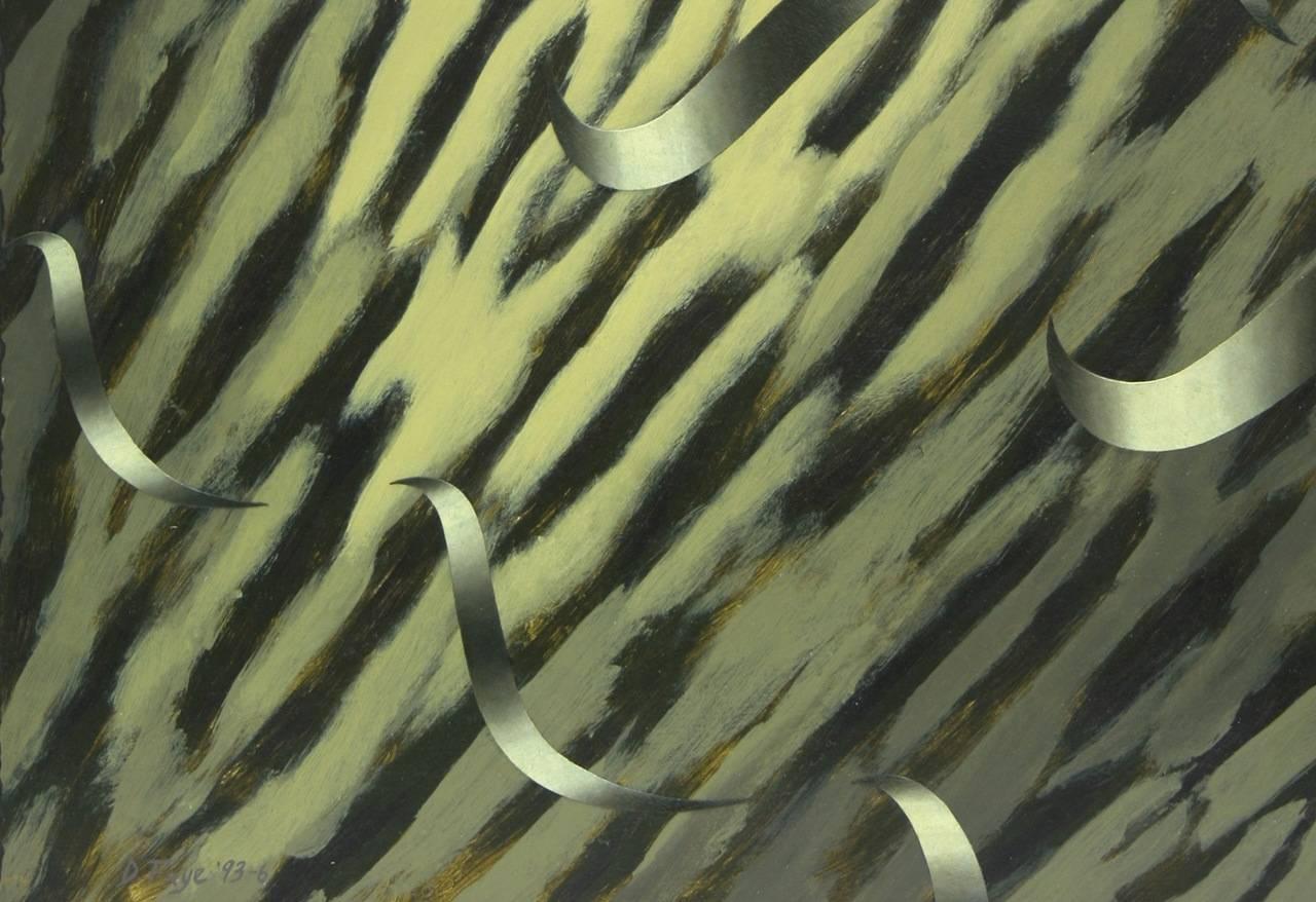'Saint Helices 68' dynamic interplay of light and dark in shades of green - Abstract Painting by David Frye