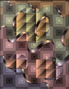 'Saint Helices 89', a geometric grid in pinks, greens, and blues, 3D shading
