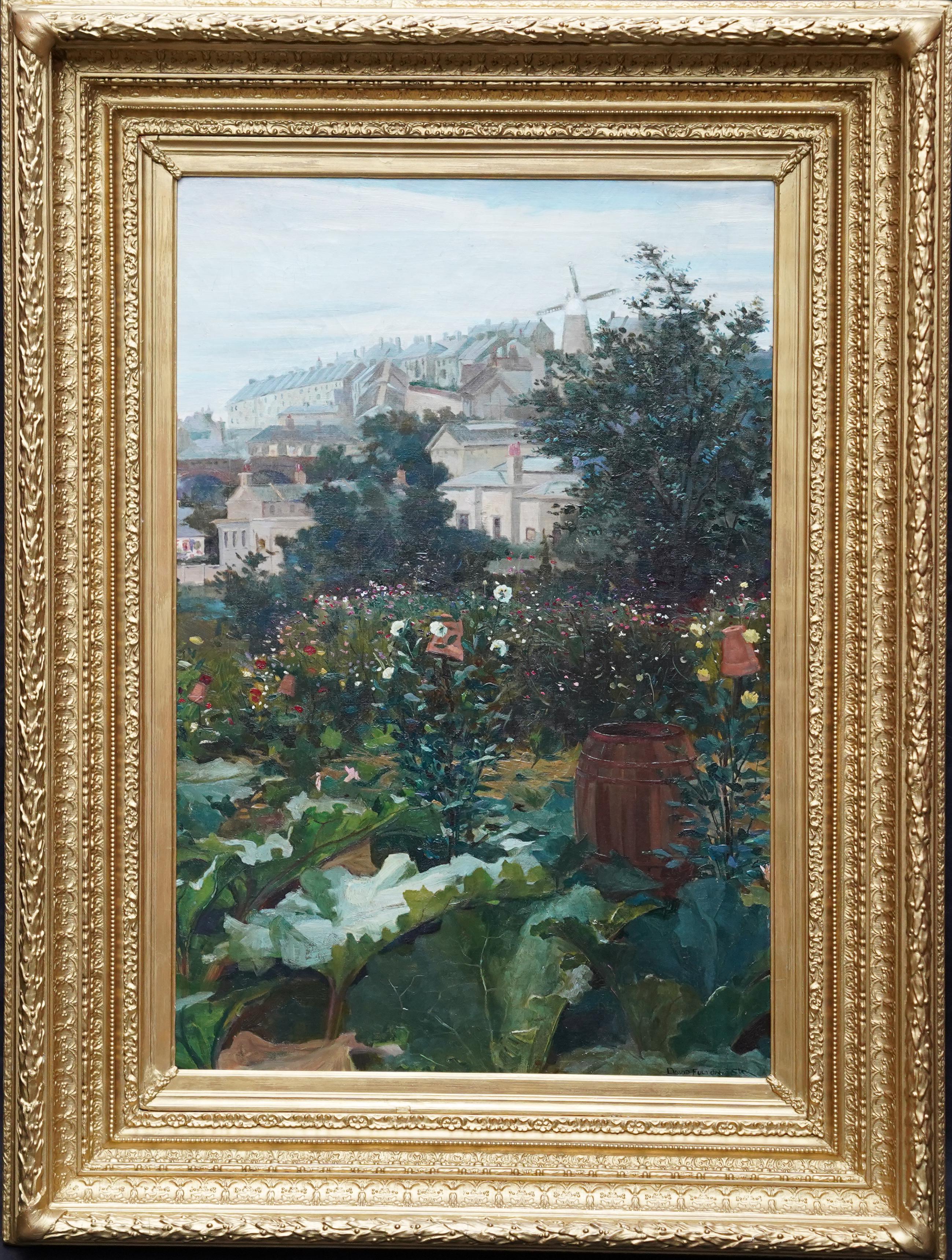 City Garden with Windmill Beyond - Scottish 19th century landscape oil painting For Sale 9