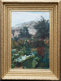 City Garden with Windmill Beyond - Scottish 19th century landscape oil painting