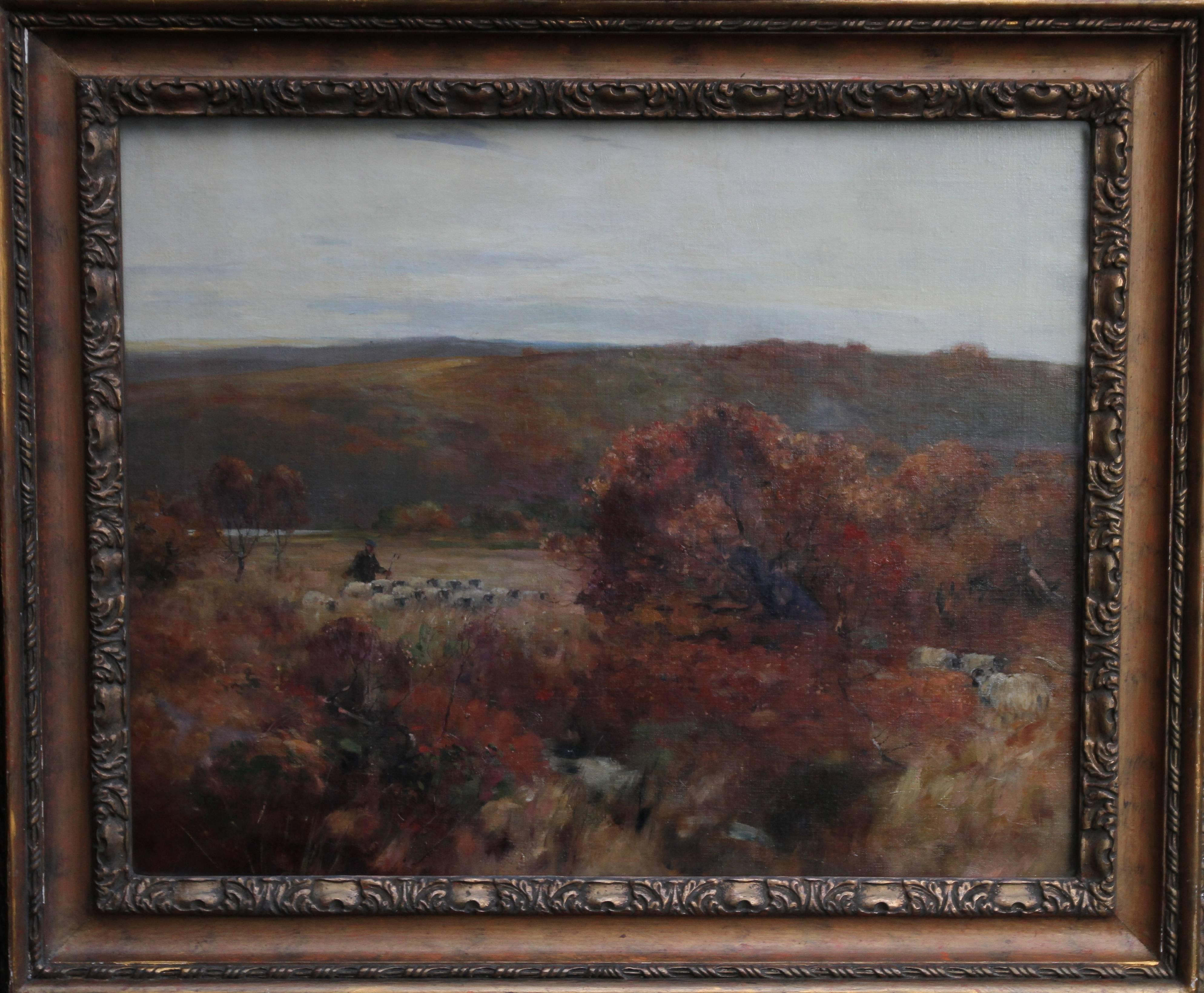 Paysage pastoral - Art écossais 1900 Peinture à l'huile impressionniste de paysage 