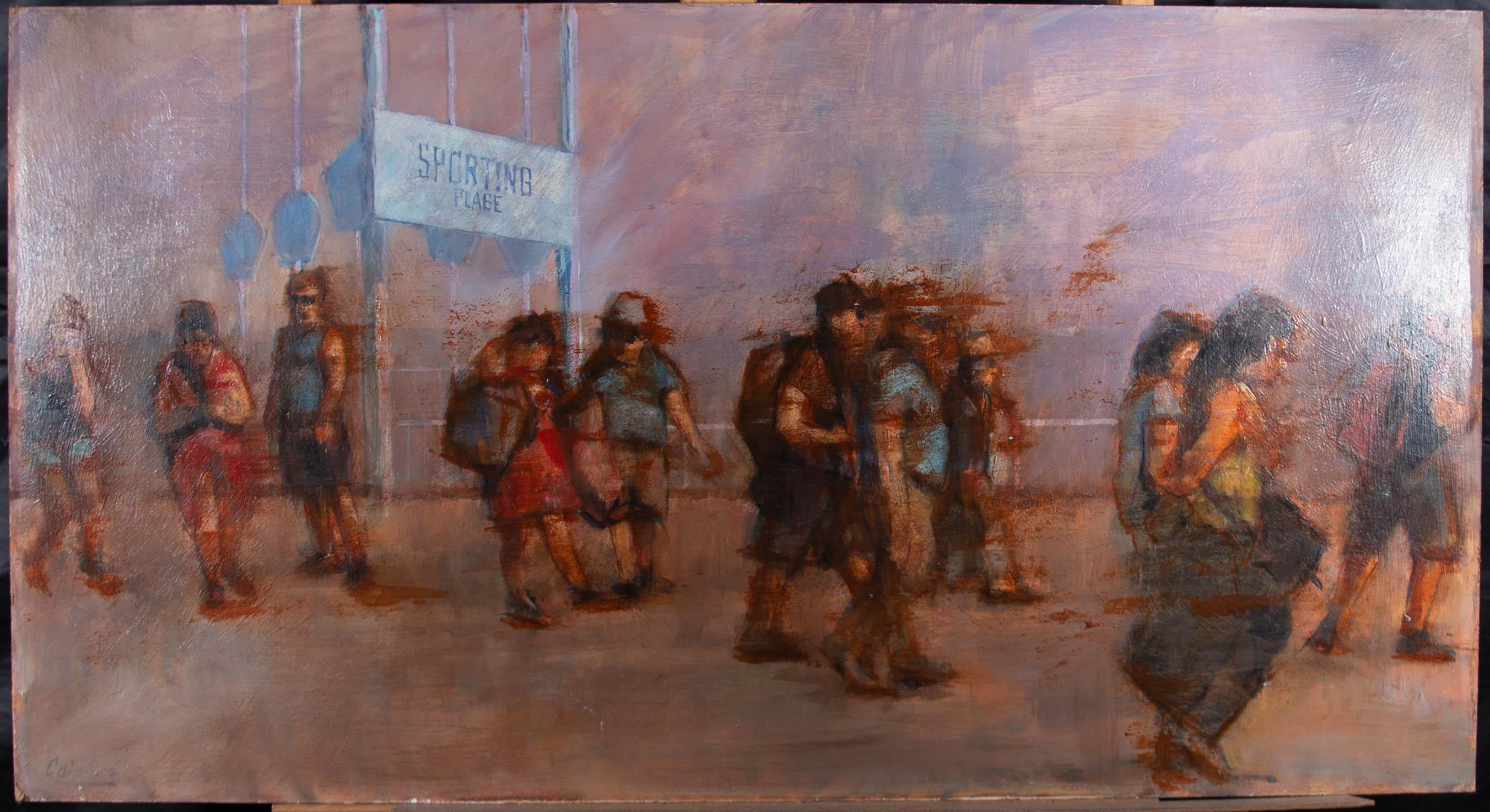 David Gainford – Zeitgenössisches Ölgemälde, „Sporting Plage“ im Angebot 1
